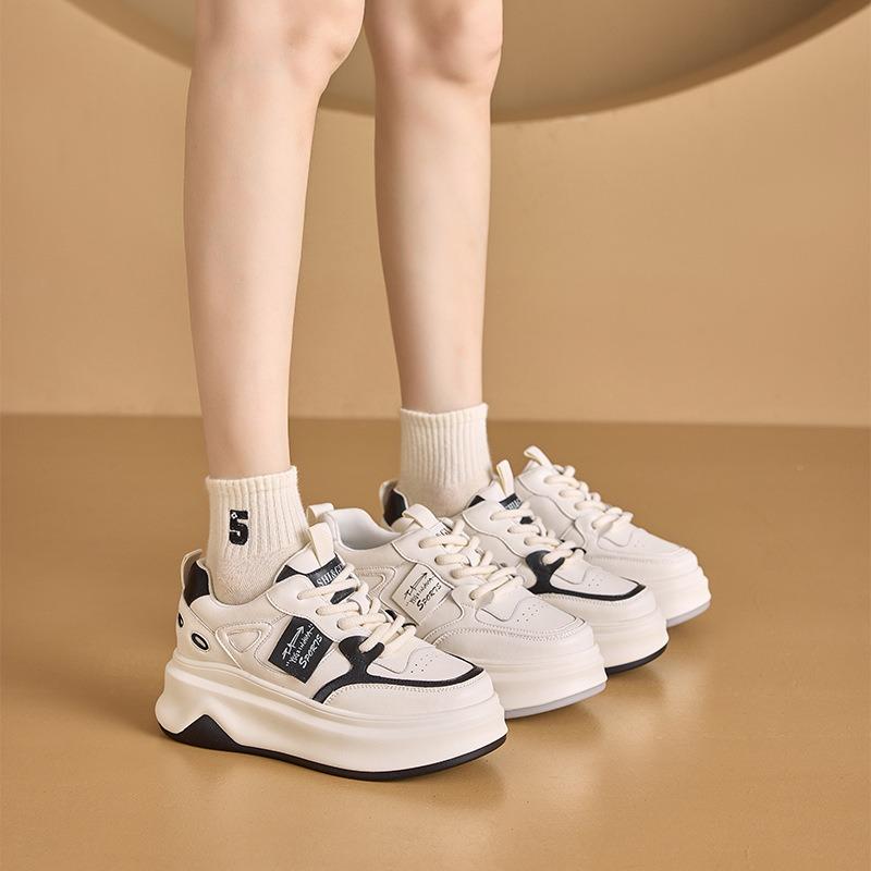 3233 Small Size Leather Casual Shoes Women's Platform White Shoes Women's Lace-up Color Matching Dad Shoes Inner Height Increase Women's Shoes