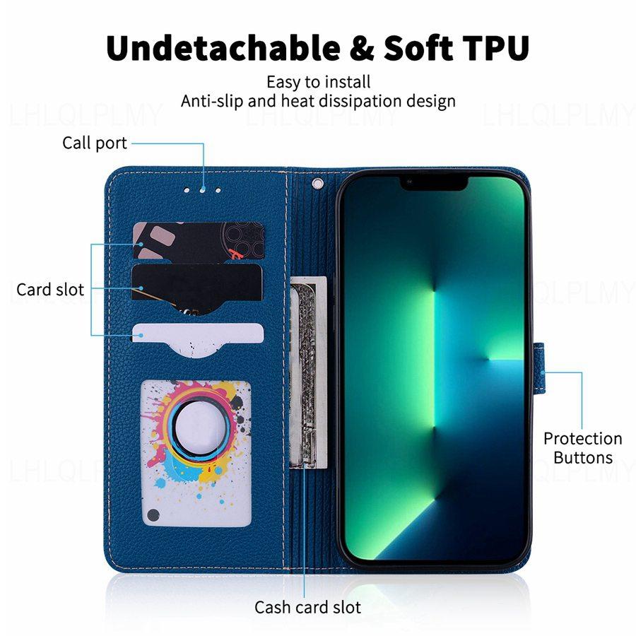 Litchi Texture Leather Flip Case For Motorola Moto Oneplus 15 15R Nord CE 3 Google Pixel 7 8 10A 9A iPhone 17 17E 14 13 16 Pro Max Wallet Phone Cover