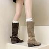 Versatile Fashion Thick Heel Western Boots Women's Autumn and Winter Design Sense Retro Wide Tube Mid-tube Boots Pointed and Thin Fashion Boots