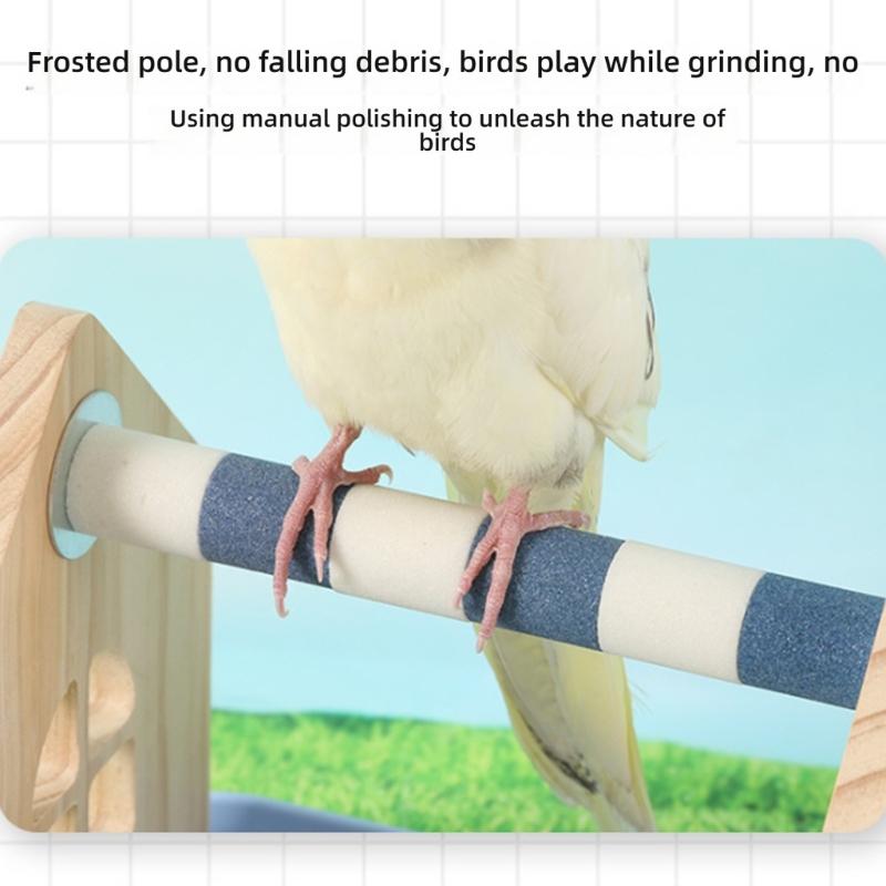 Solid Wood Parrots Resting Perch Sanded Surfaces Design Trimming Stand For Nail Beak Trimming And Interaction Activity Toy
