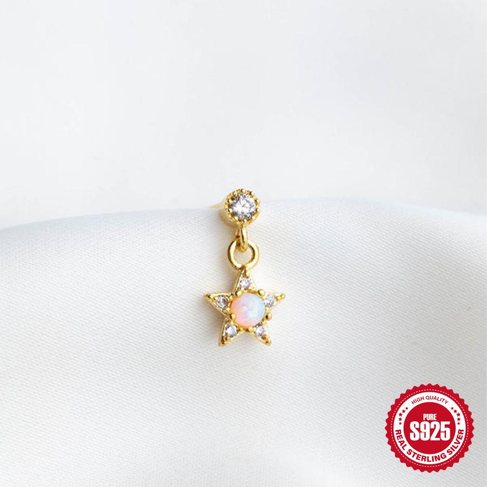 

Модные серьги Ins Wind S925 из стерлингового серебра со звездами и луной, бриллиантами и опалом, серьги-гвоздики для женщин 925 Silver