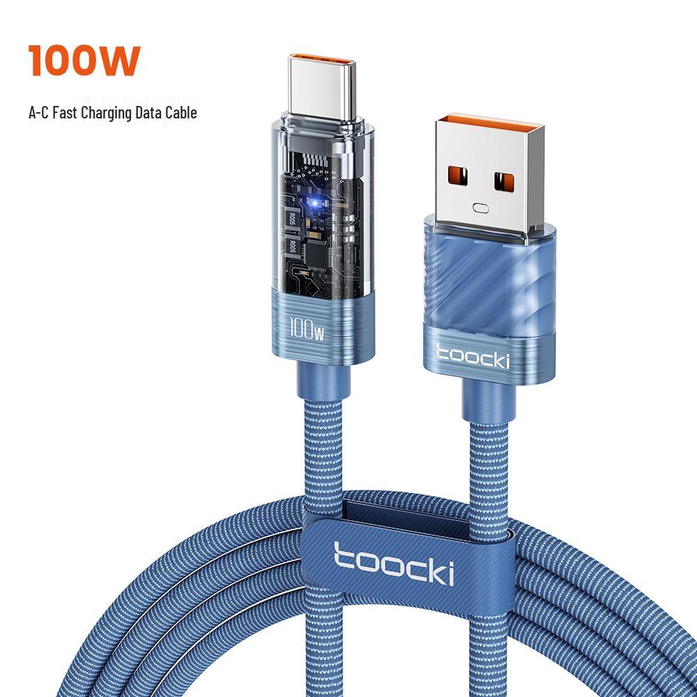 Toocki 100W Super Fast Charging Transparent USB-C Cable for Huawei, Honor, and Computers 1 meter