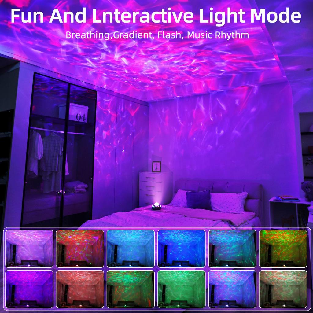 Starry Sky Projector Night Light with Bluetooth Speaker Aurora Wave Room Bedroom Romantic Atmosphere Nightlight