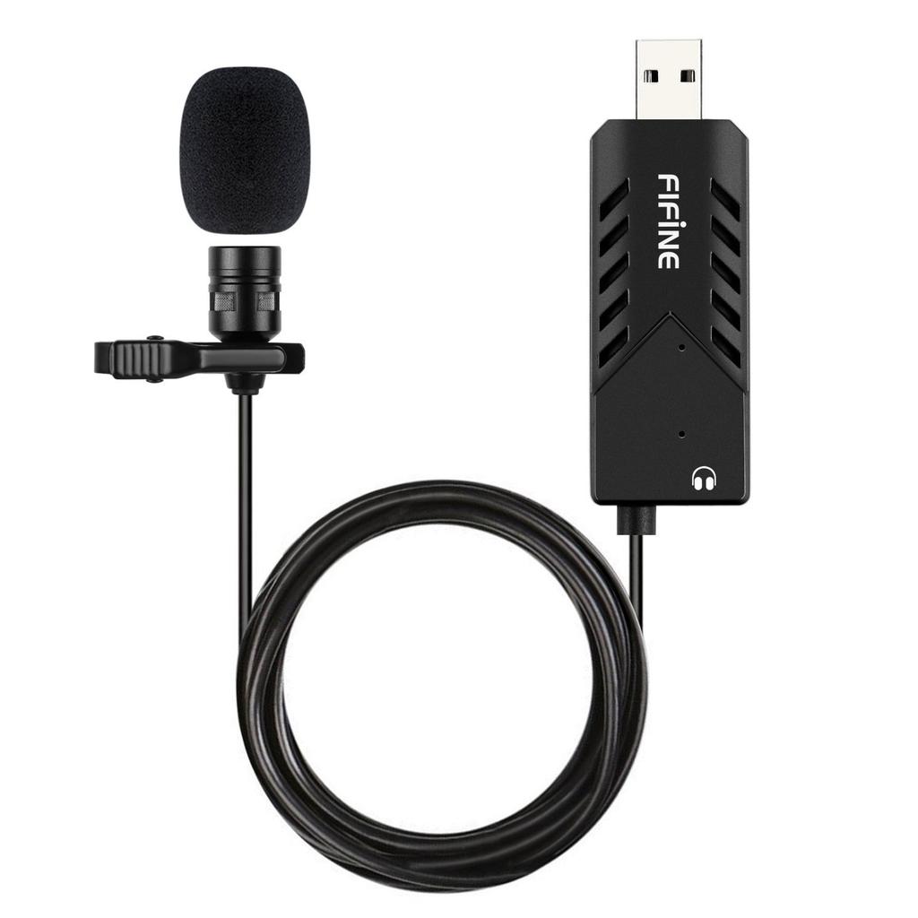 FIFINE USB Pin Mini Clip Condenser with Headphone Voice PC for Internet Live Remote and Compatible with Qualified Invoice K053 Microphone, Microphone,