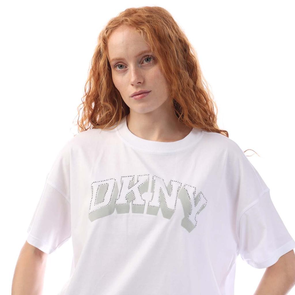 DKNY Womens/Ladies Flaked Rhinestone Logo T-Shirt