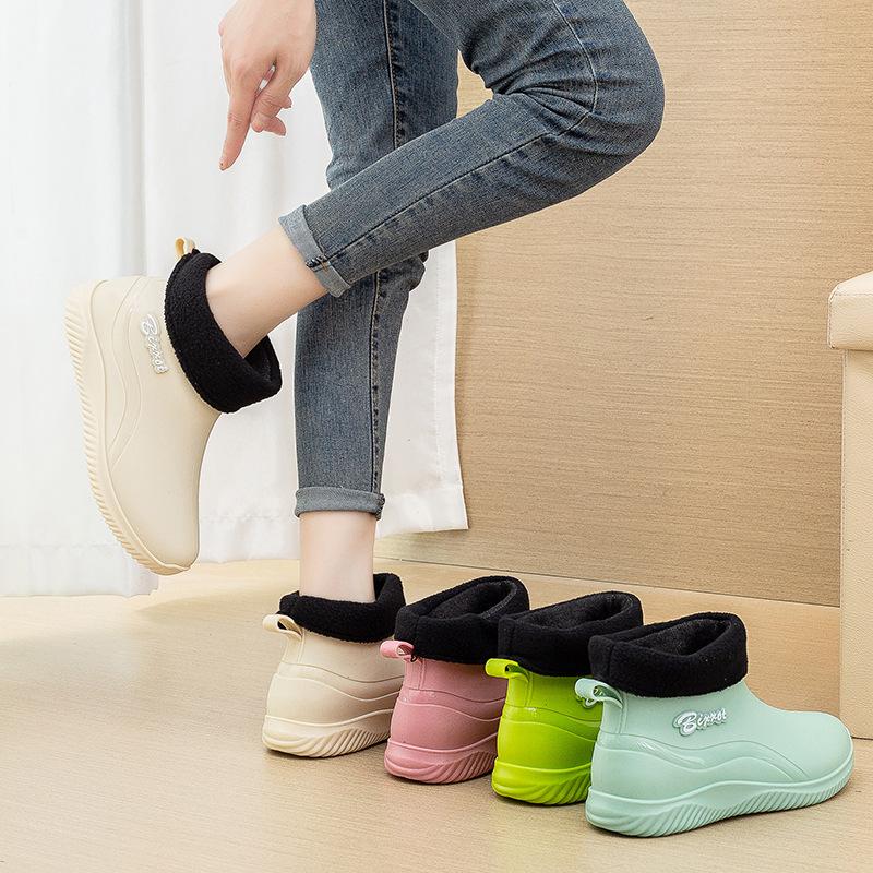 Women's rain shoes short tube new fashion outer wear student water shoes warm kitchen work non-slip rain boots fashion rubber shoes men