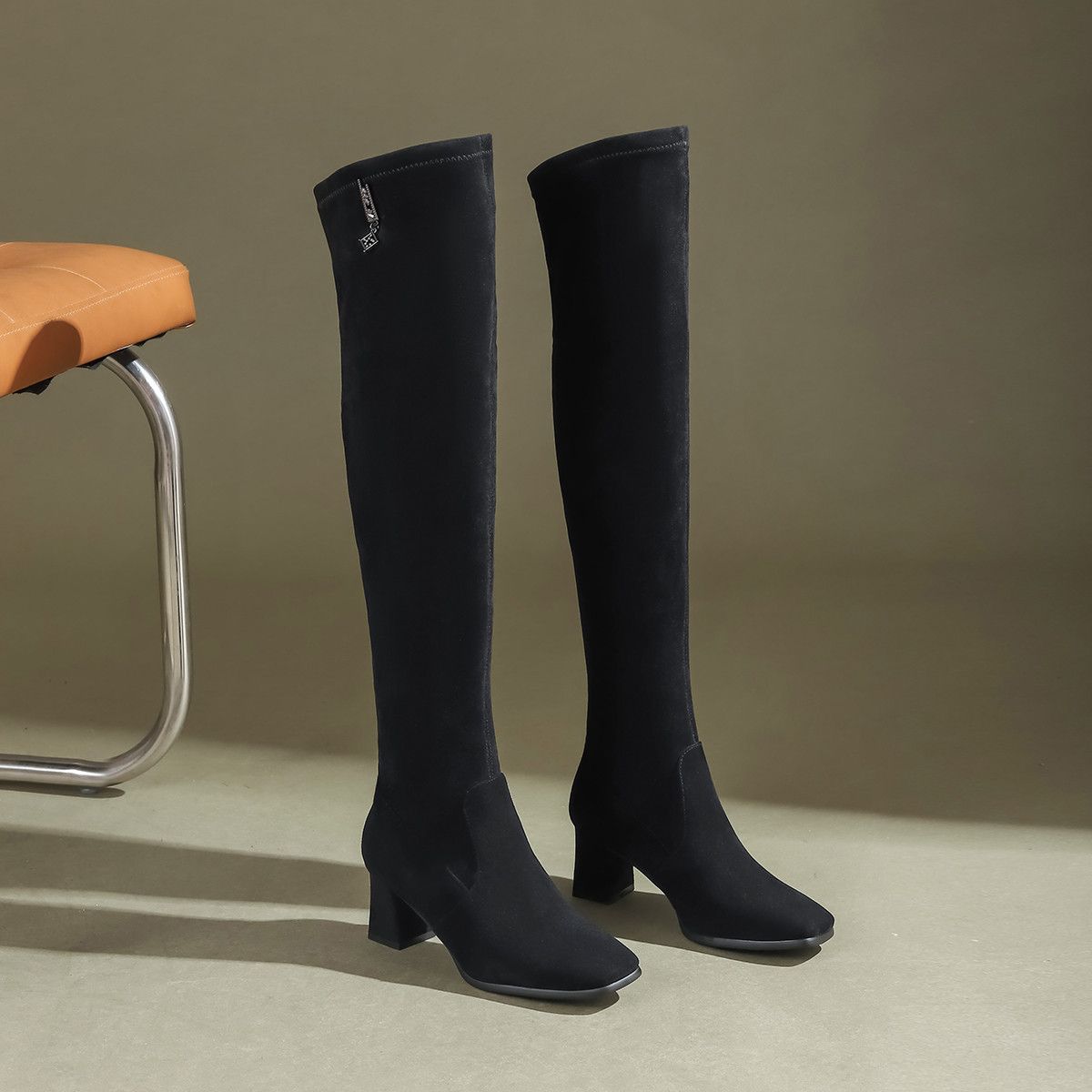 

Over-the-knee Boots, Women s Winter Boots, High-heeled Square-toe Slim Boots, Fashion Stretch Boots 37 чорний