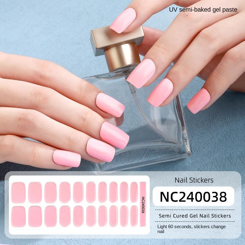 New Solid Color Simple Semi-cured Nail Stickers 20 Finger Gel Nail Stickers