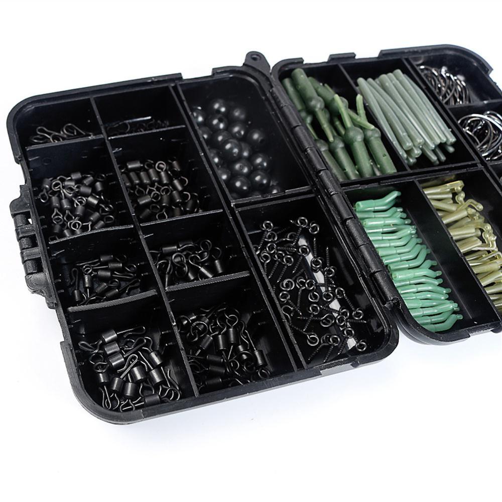 420Pcs/Case Carp Fishing Tackle Kit Including Boilie Bait Screw Accessories Swivels Hooks Anti Tangle Sleeves Hook Stop Beads