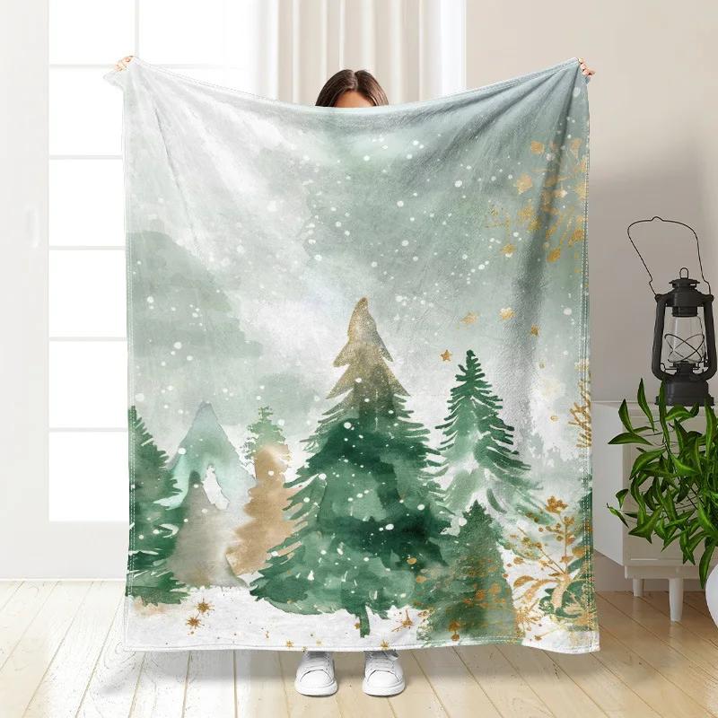 Striped Christmas tree digital-printed polyester Bedroom velvet flannel cover blanket Fleece soft sofa cover blankets for beds