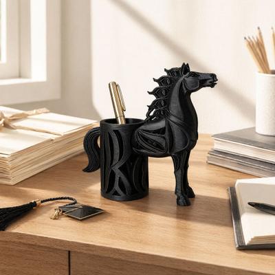 Porta-Canetas em Forma de Cavalo, Porta-Lápis Impresso em 3D, Organizador de Mesa Multifuncional para Material de Escritório em Casa