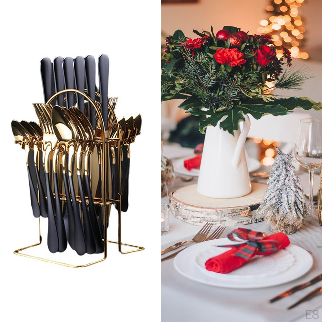 24 Piece Stainless Steel Dinnerware Set, Fork, Spoon, Reusable Set