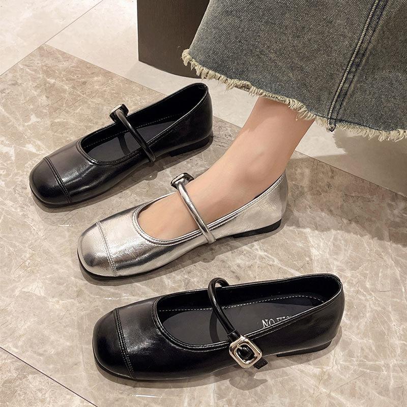 French with skirt Mary Jane shoes women's shoes 2025 spring and summer new Korean version flat Doudou shoes silver small leather shoes