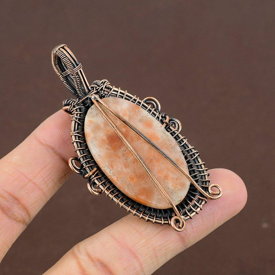 Sunstone Handmade Copper Wire Wrap Jewelry Pendant 2.76" C5s04