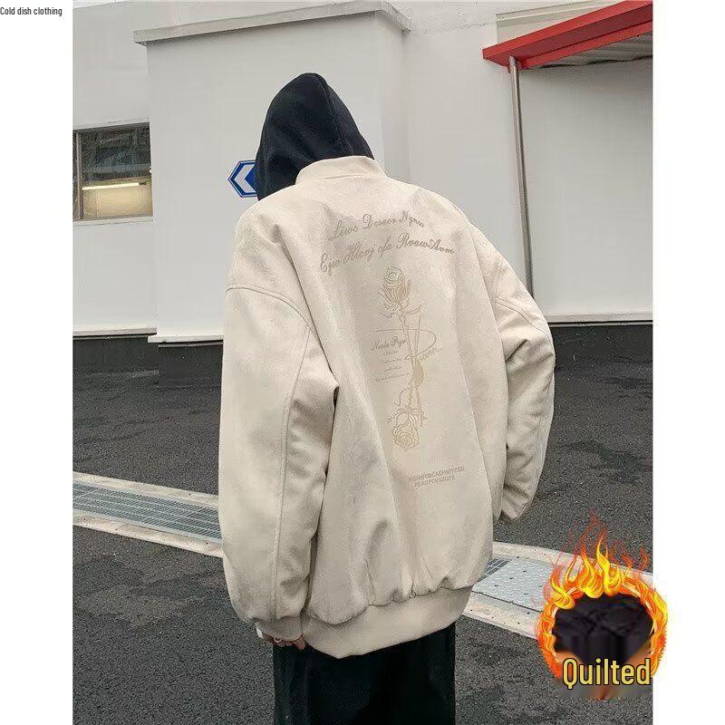 

Men s Retro Oversized Suede Baseball Jacket: Casual, Loose, Cool with Zipper Medium