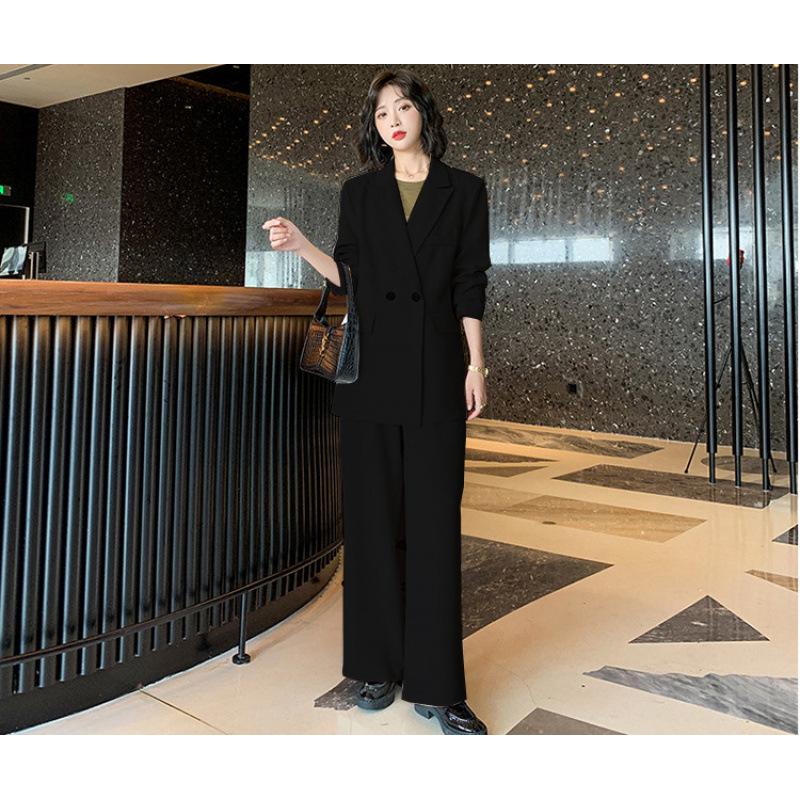 Women s Plus Size Mid-Length Suit with Wide-Leg Trousers - Two-Piece Set XL чёрный