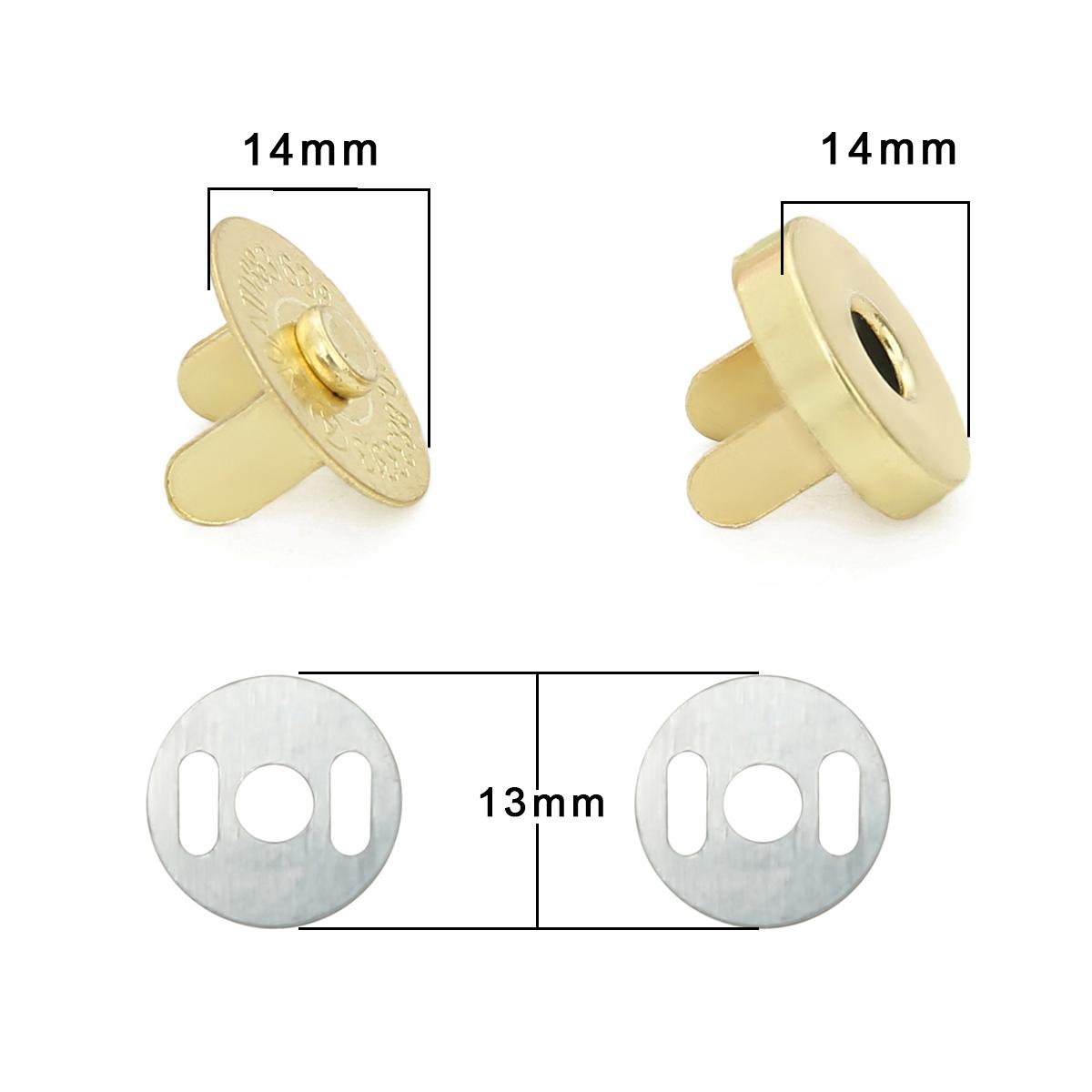 

10 компл./лот, 14/18 мм, круглая магнитная металлическая сумка с застежкой, невидимая для одежды, без шитья, автоматическая адсорбционная пряжка 14mm золотой
