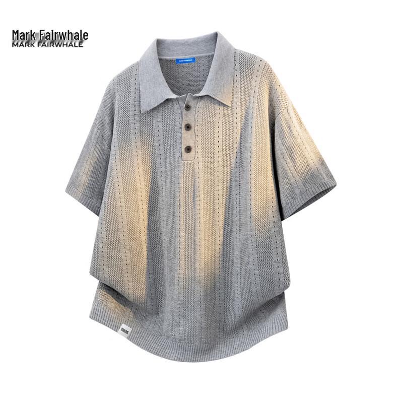 MARK FAIRWHALE Men s Hollow-out Knit Polo Shirt M