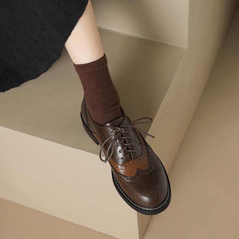 Fashion 2025 New Luxury Brand Oxford Shoes Genuine Leather Shoes Women Lace Up Women's Loafers Solid Color Spring Summer Low Heel Shoes