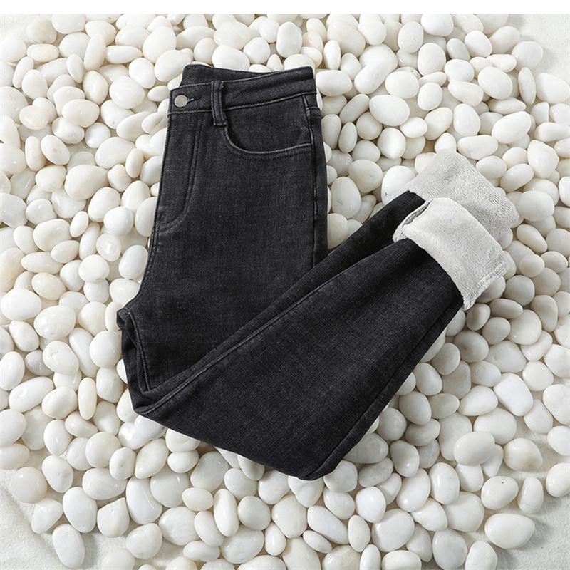 2022 Woman Winter Korean Warm Slim High Waist Stretch Ladies Pencil Jean Thick Pants Skinny Jeans Casual Vintage Casual Fleece