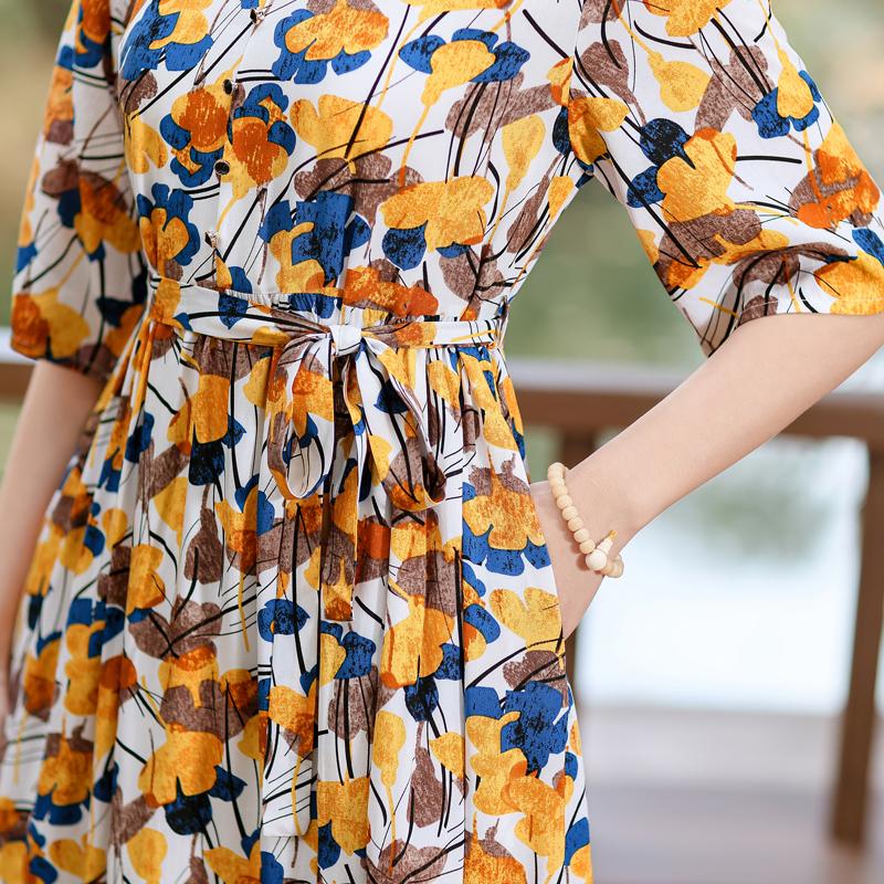Elegant Women's Summer Dress Plus Size Half Sleeve Vintage Print Long Dresses Female Summer Clothes