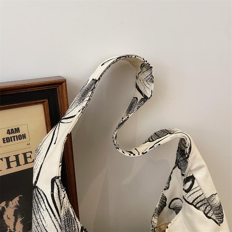 Canvas Tote Bag with Butterfly Print and Long Shoulder Strap for Women Daily Use