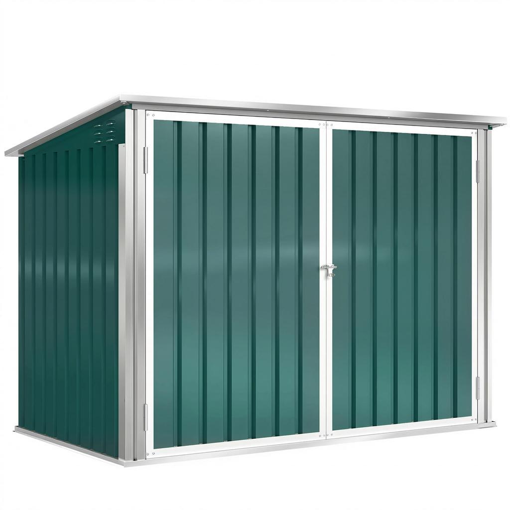 Galvanized Steel Bin Enclosure, 2 Bins, Double Door, Pneumatic Lid, 180 x 108 x 130 cm, Green