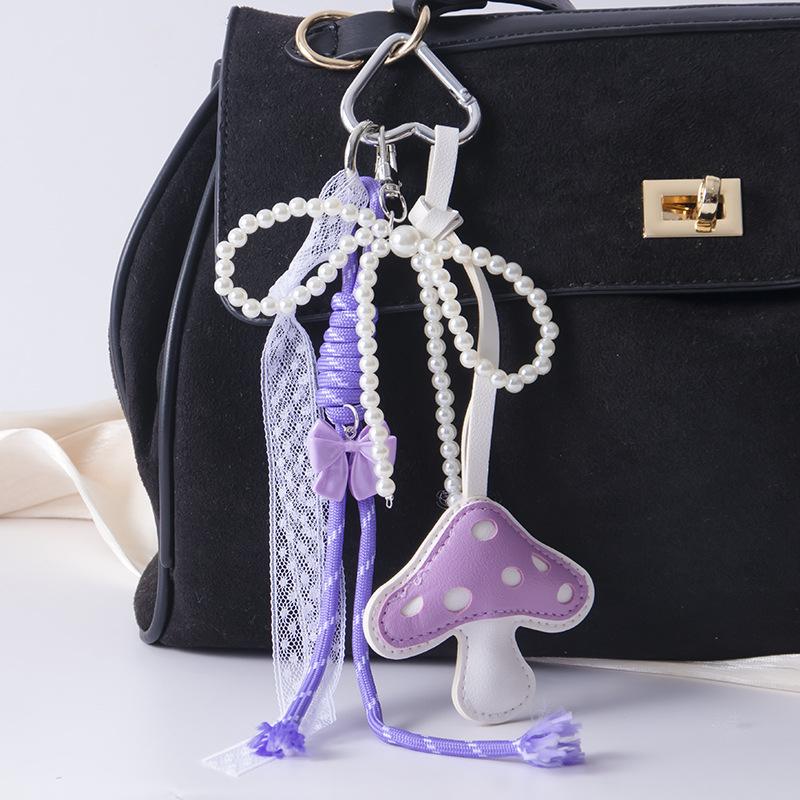 1 Piece Leather Mushroom Backpack Pendant Diy Decoration Creative Weaving Rope Keychain Bag Accessories фиолетовый