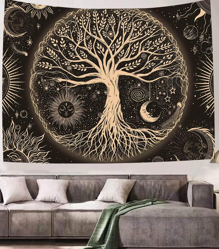 FORATER Tree of Life Tapestry Wall Hanging Sun Moon Stars Tapestries Aesthetic Galaxy Wall Tapestry Nature Home Decorati