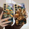 Golden Four-Leaf Clover For Samsung Galaxy S26 S20 FE S21 S22 Ultra 23 Plus 24 Ultra 25Ultra S21+ 22Plus Golden Glass Phone Case