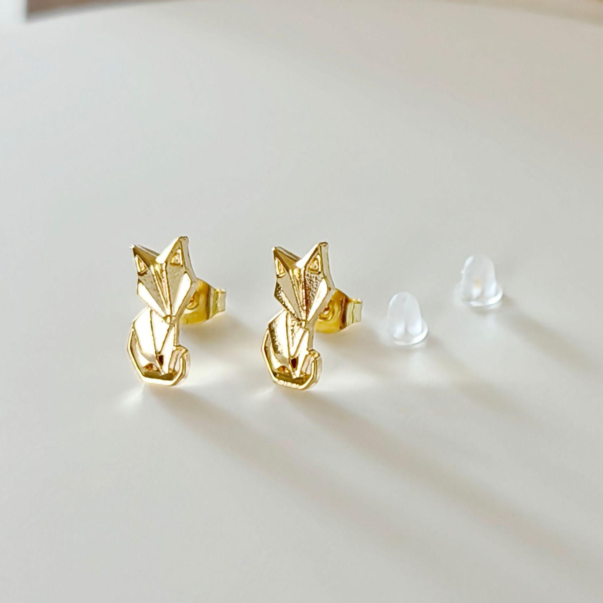 Серьги-гвоздики в виде лисы оригами из нержавеющей стали - Милый европейский и американский дизайн