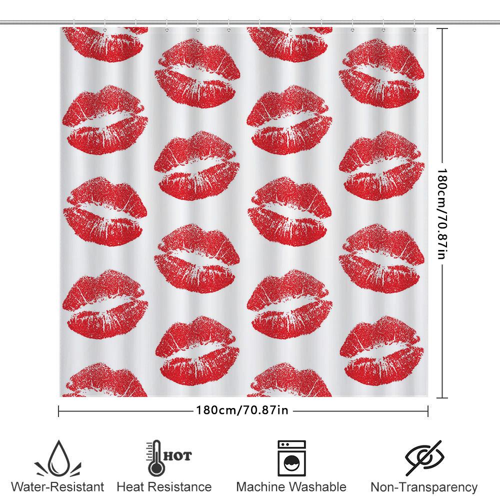 Red Lips Waterproof Shower Curtain Red Lipstick Pattern Bath Rug Decoration For Bathroom Accessories Set White Background One Si