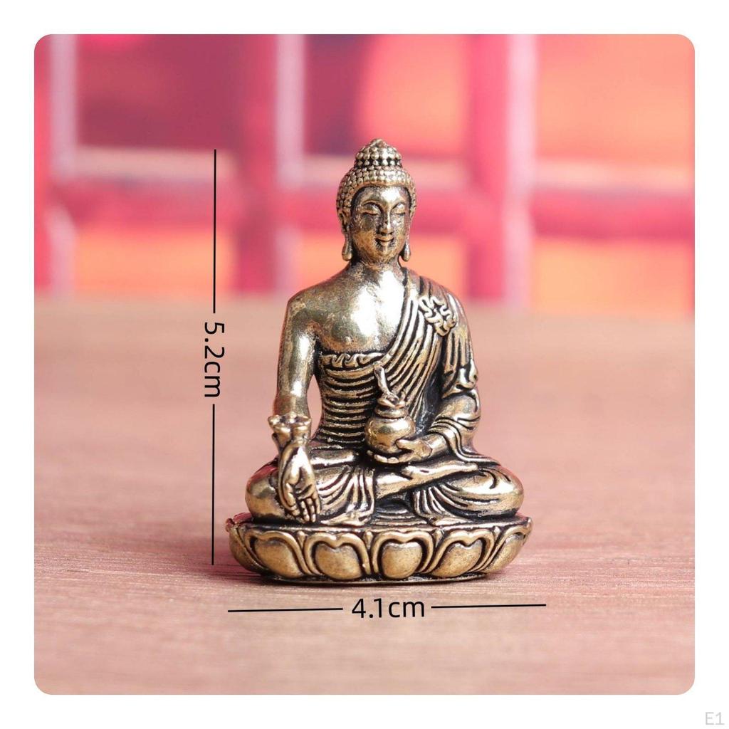 Brass Therapeutic Buddha Statue Artisanal Seated Sculpture on Lotus Base