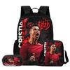 Set de 3 Piezas para Niños Mochila Estrella de Fútbol Estudiante Bolso de Hombro Escolar Bolsas para Lápices Ronaldo Mochila Escolar CR Mochila Mejor Regalo