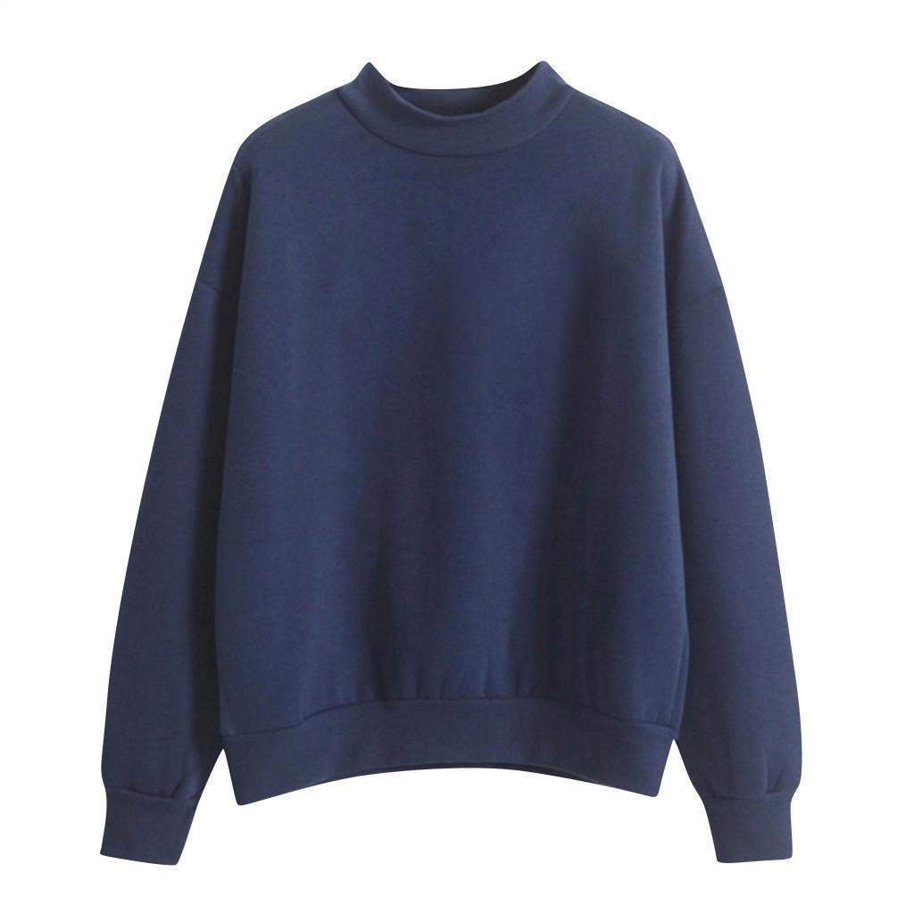 Cross-Border Solid Color Half-High Neck Sweatshirt – Custom Image Option Available