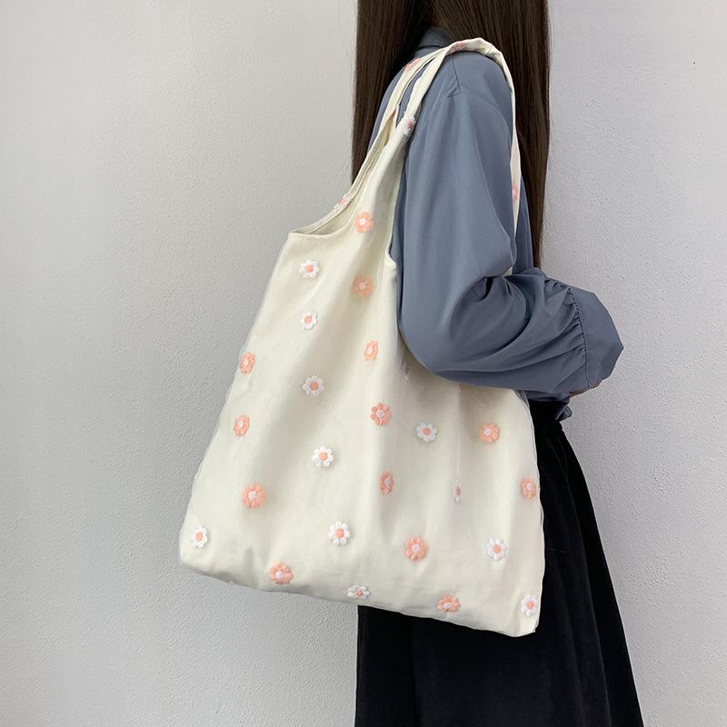 

Холщовая сумка Летняя Вышивка Цветы Кружево Сумка через плечо Сумка-тоут Литературная