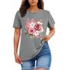 Ladies' Loose Comfortable Casual Fashionable Plant Flower Printed Round Neck Short Sleeved Shirt