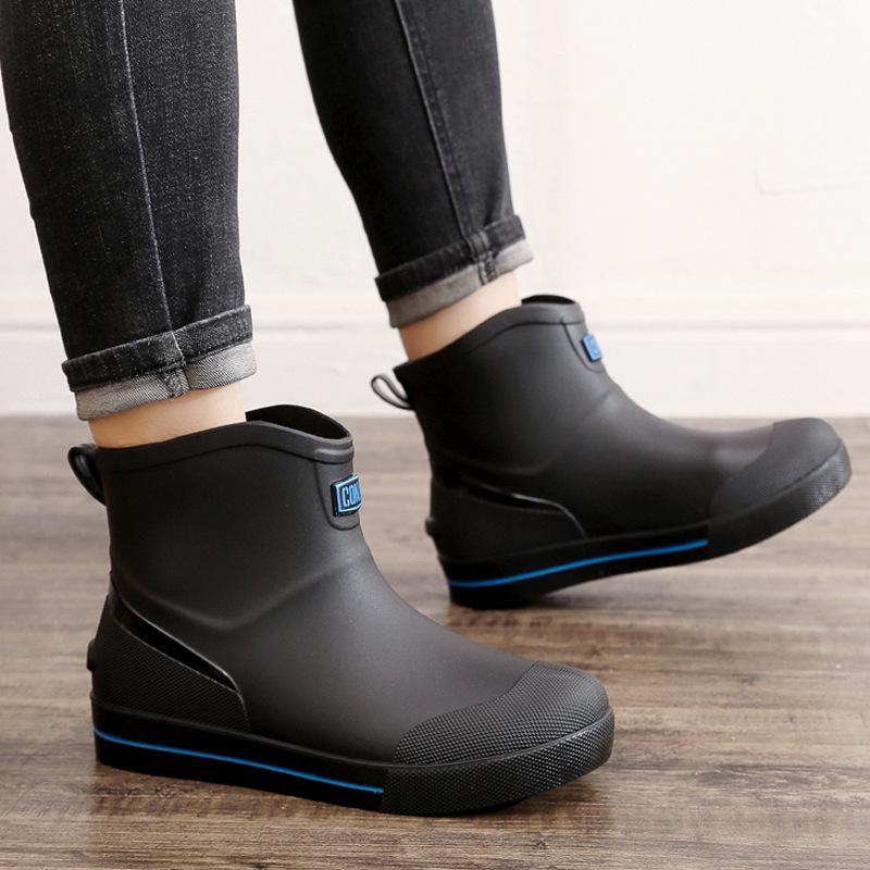 Short tube men's rain shoes non-slip waterproof fashion rain boots fleece warm rubber shoes kitchen work medium tube water shoe cover shoes