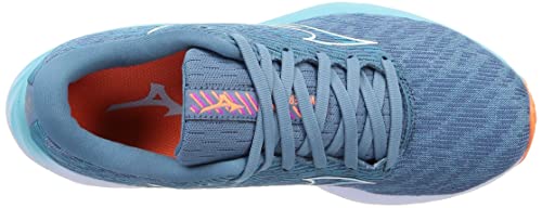 Mizuno Wave Rider 26 Running Shoes, Women's, Lightweight, Resilient, for Jogging, Marathons, Training, and Sports, Blue/White/Orange, Size 25.0 cm, 2E
