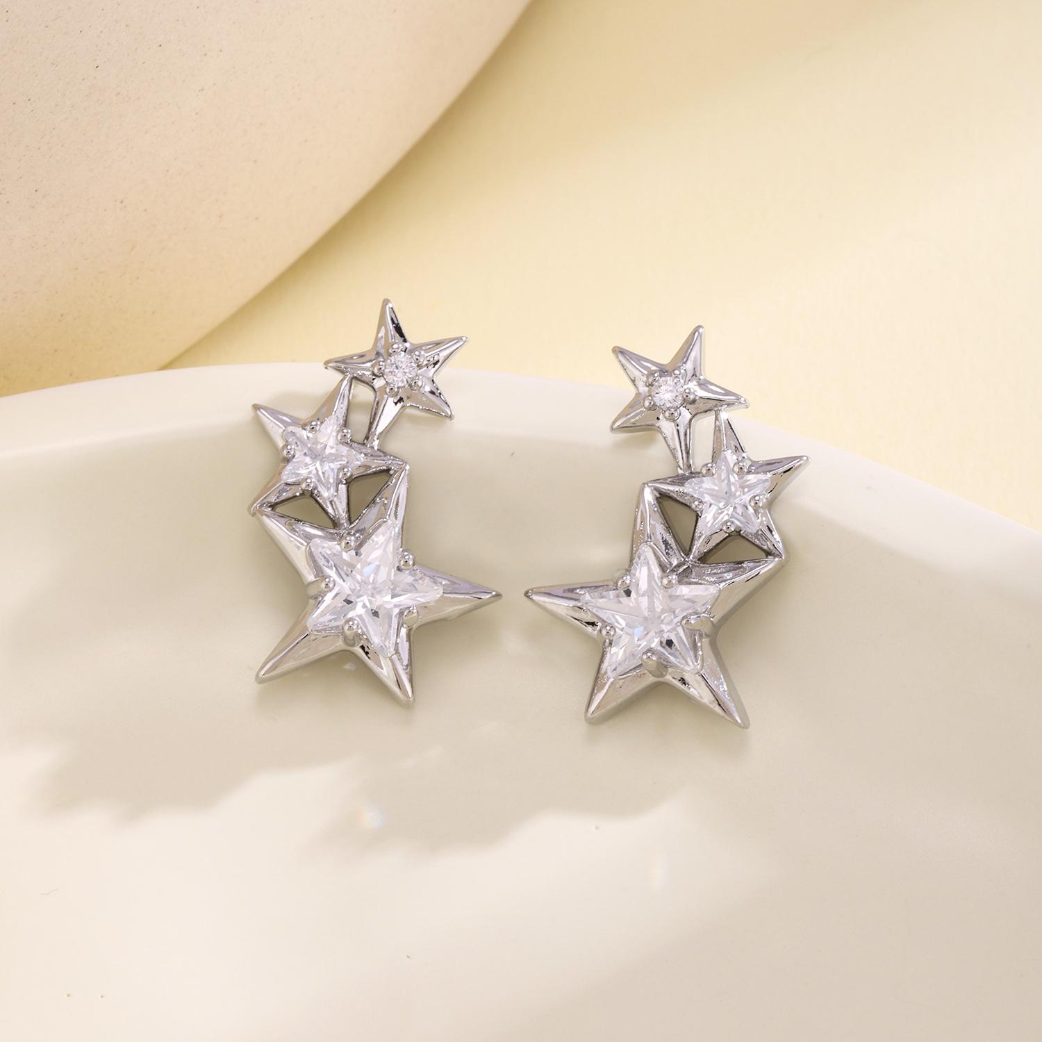 

Nidin New Fashion Drop Earrings Sparkling 3 Stars Cubic Zirconia For Women Girl Birthday Dancing Party Wedding Ear Jewelry Gifts серебряный