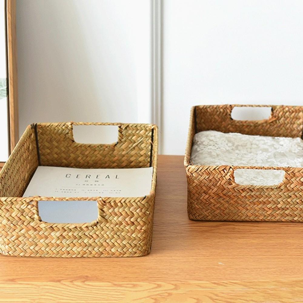 Con Asas Cesta de Almacenamiento de Ratán Ratán Natural Tejido Contenedor de Almacenamiento Organización de Cocina