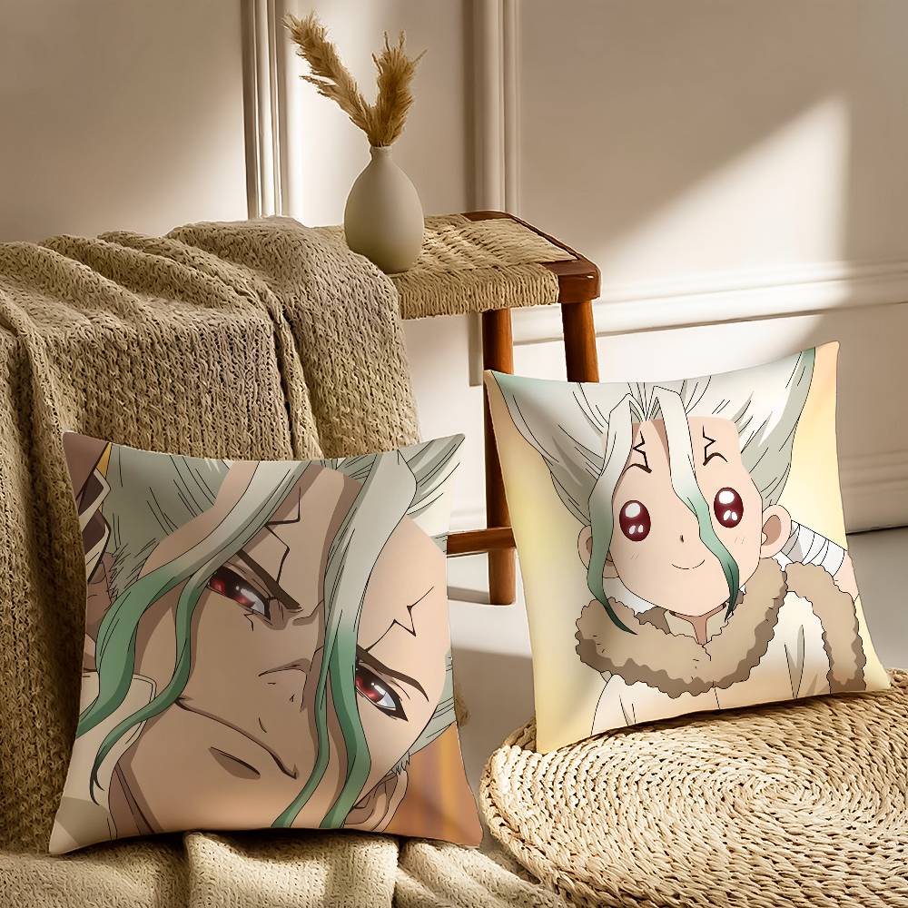 S-Senku Ishigami Pillow Case Sofa and Living Room Decorative Cushion Covers Dust-proof and Mite-proof Invisible Zipper