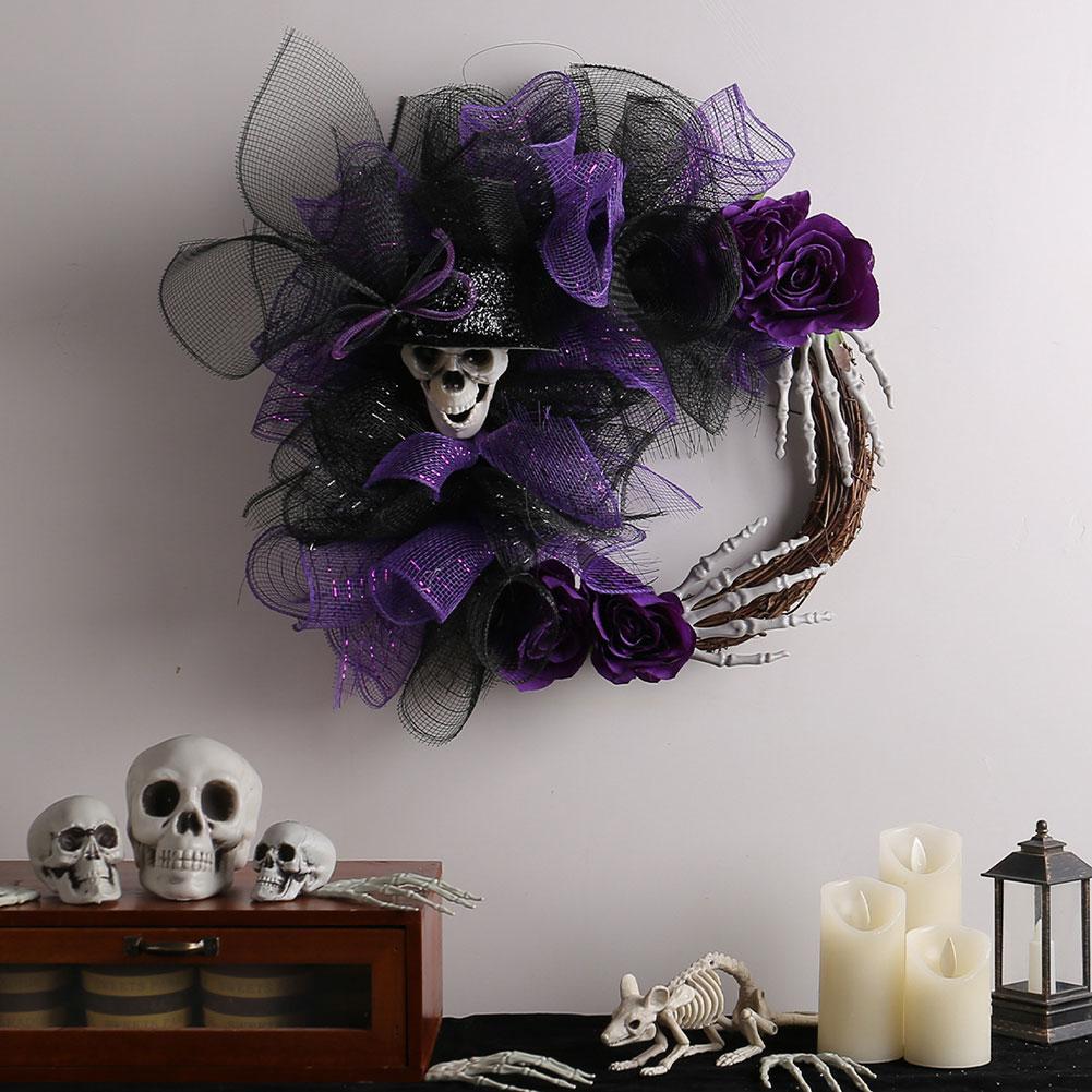 Home Skull Wreath Decoration With Skeleton Design Spookys Window Theme Decoration Prop For Holiday Porch Door Indoor Outdoor