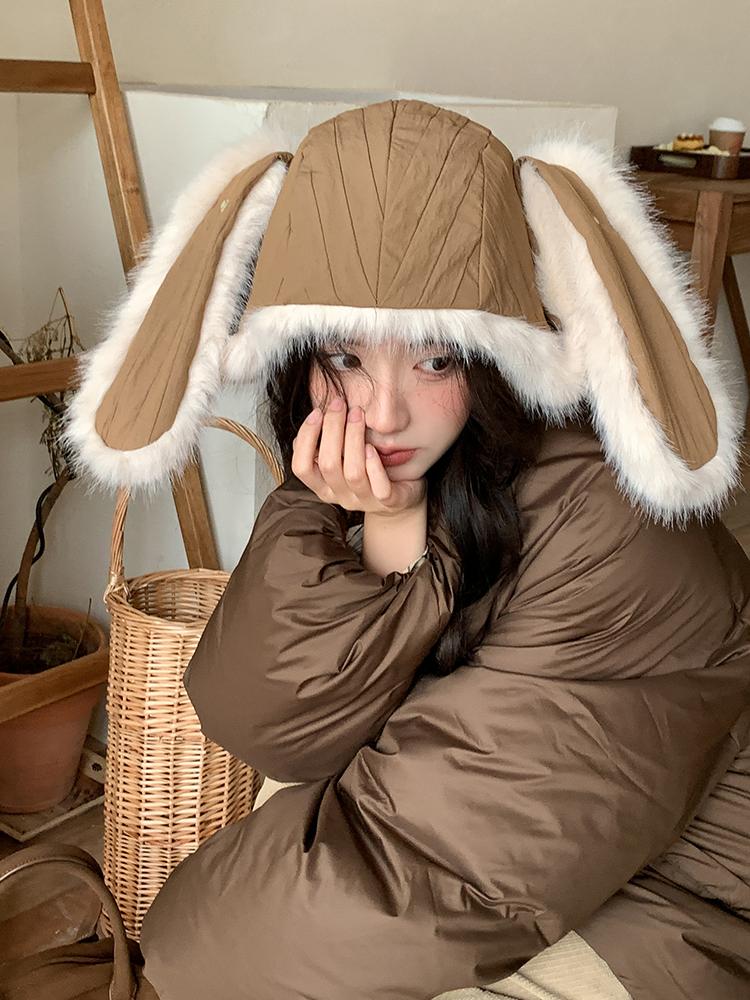 Sweet and Cool~ Two Wearing Cute Rabbit Ears Plush Hats for Women To Keep Warm In Winter, Fluffy Ear Protection, Flying Tide