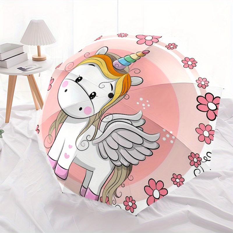 Unicorn, Flowers-themed, Eight-ribbed, Self-folding Umbrella Is Suitable for Everyday Outdoor Use and Is An Ideal Gift for Friends and Famil