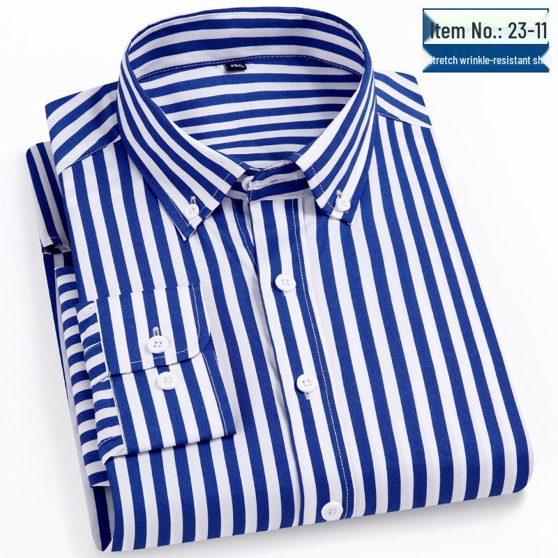 Men's Business Casual Striped Long Sleeve Shirt with Button-Down Collar
