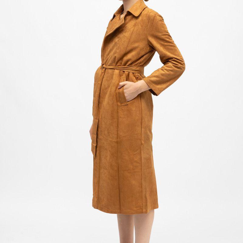 Trench long camel effet daim faragot à nouer Femme LA PETITE ETOILE