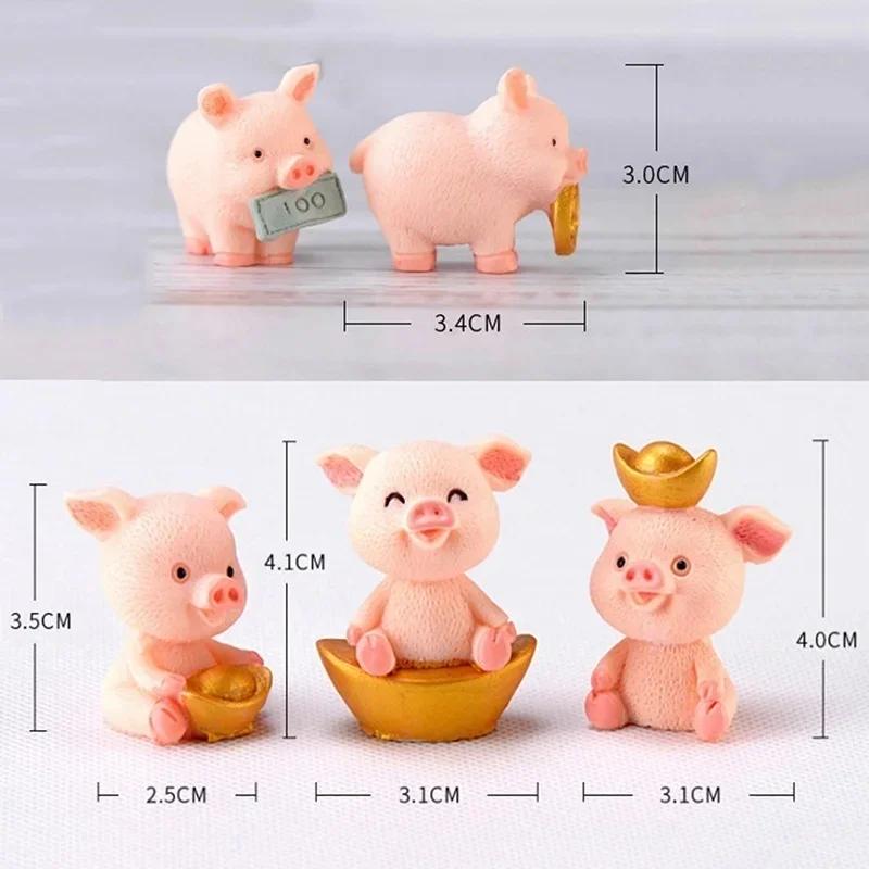 5 PCS Micro Pig Family Figurine Resin Ornaments Miniature Model Mini Animal Statue Bonsai Decoration Garden Home Decor