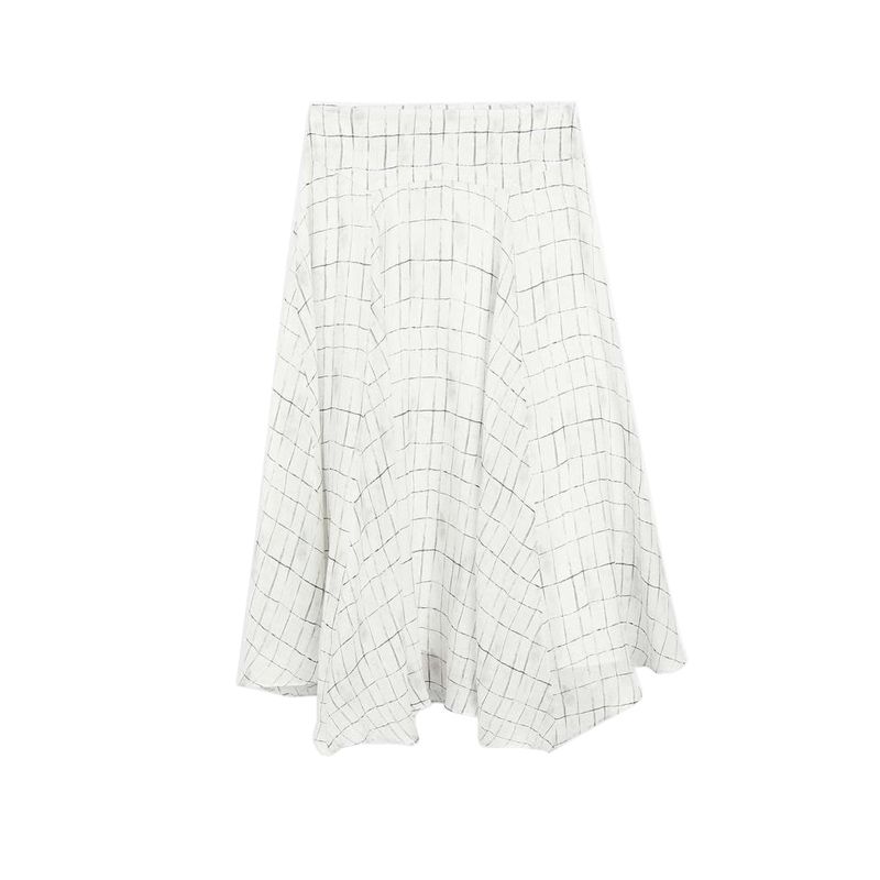 

MD Spring and Summer Women s Clothing Art Department Stylish Asymmetrical Skirt Drape Plaid Midi Skirt 5206865 Beige L
