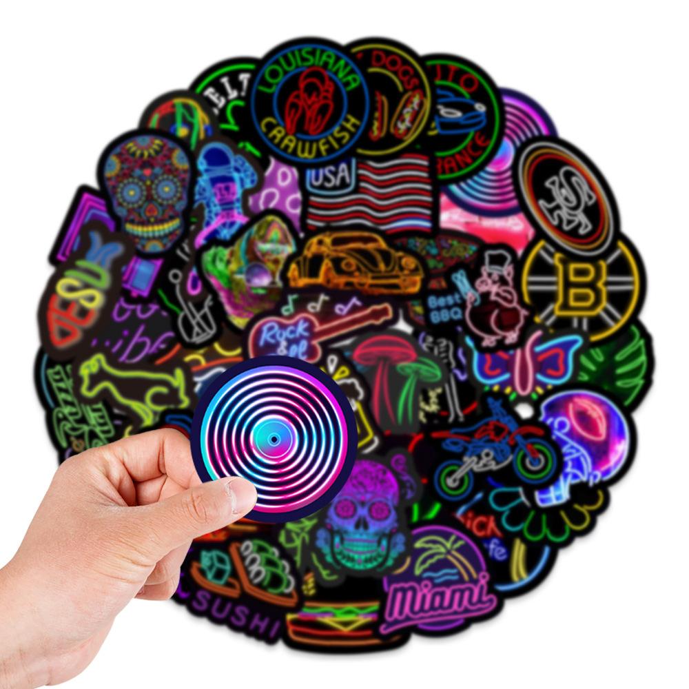 50 New Style Neon Doodle Stickers Car Mobile Phone Water Cup Suitcase Decoration Stickers Waterproof